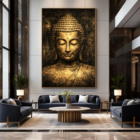 Golden Tranquillity Buddha – Heavy Textured Hand-Painted Canvas