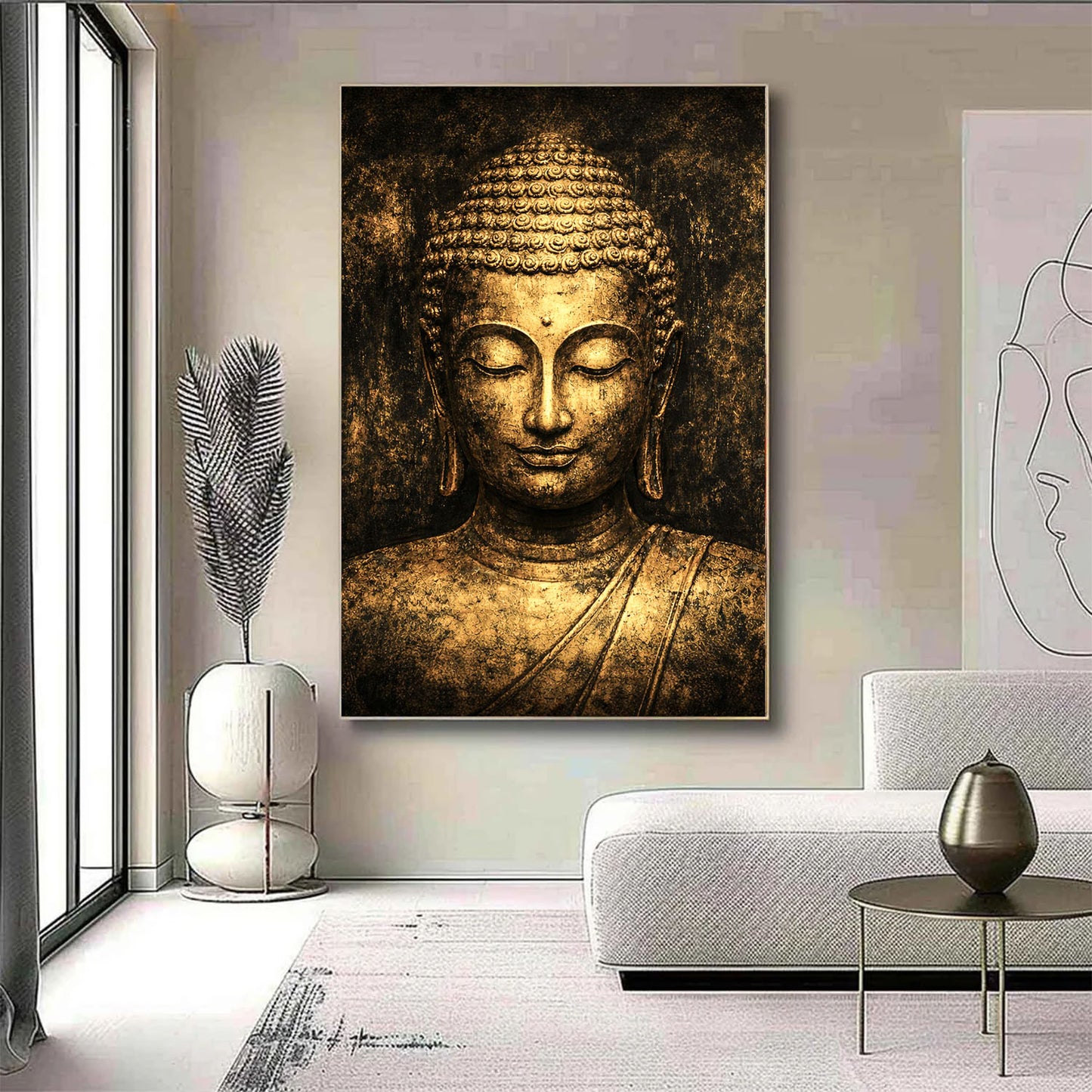 Golden Tranquillity Buddha – Heavy Textured Hand-Painted Canvas