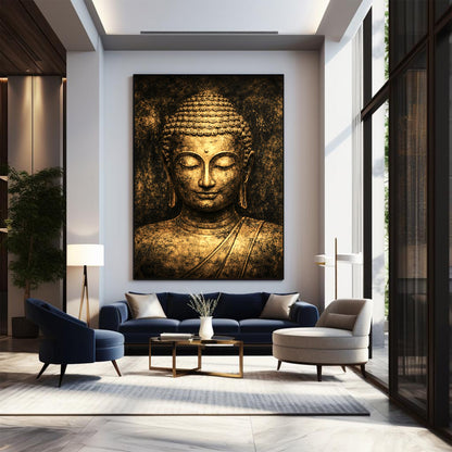 Golden Tranquillity Buddha – Heavy Textured Hand-Painted Canvas