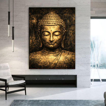 Golden Tranquillity Buddha – Heavy Textured Hand-Painted Canvas