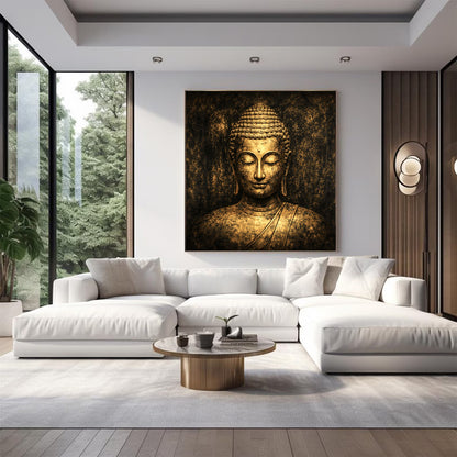 Golden Tranquillity Buddha – Heavy Textured Hand-Painted Canvas