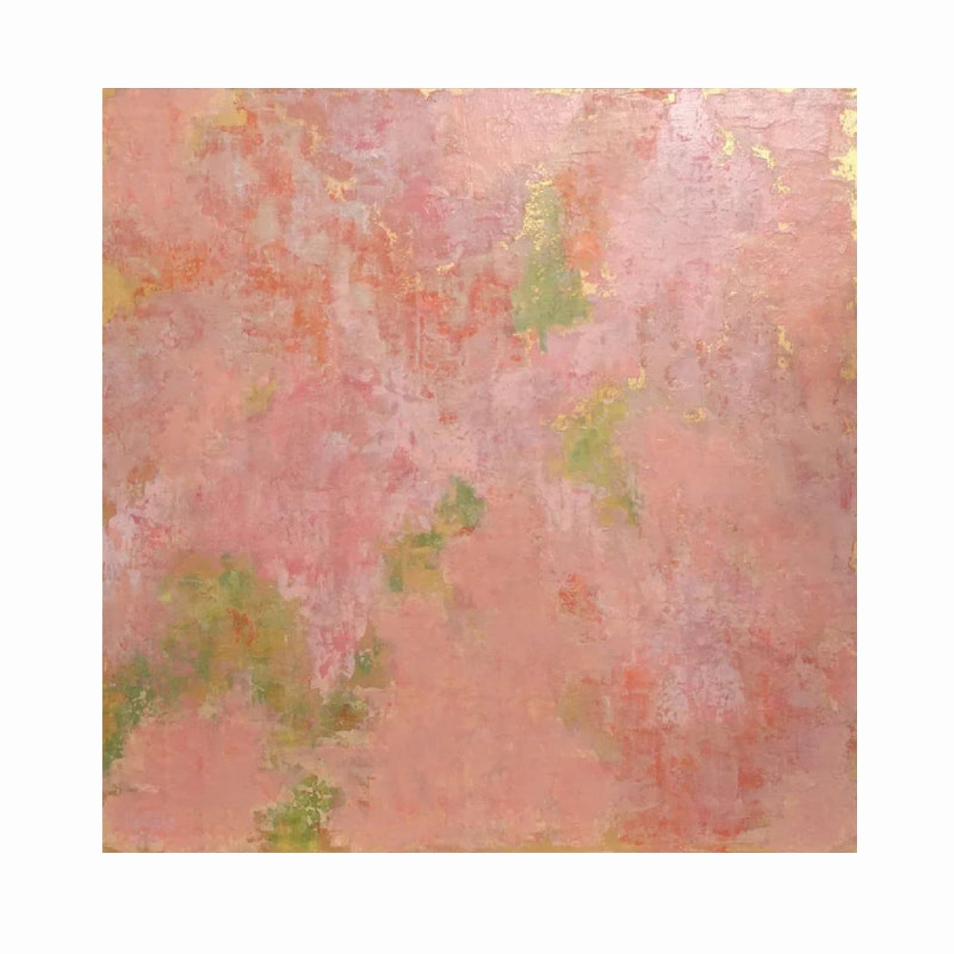 Abstract pattern with pink, green, and orange colors on a white background