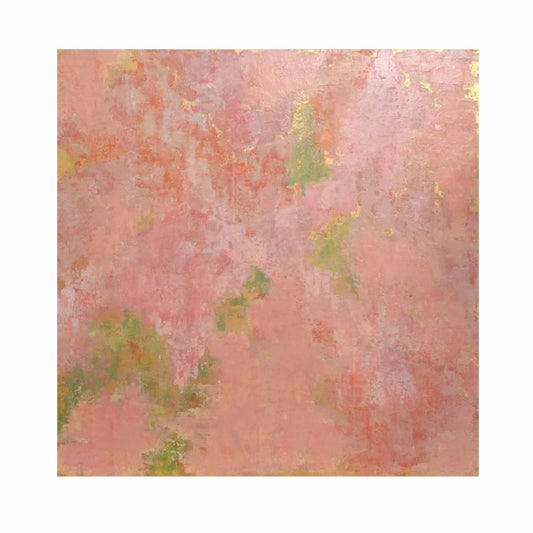 Abstract pattern with pink, green, and orange colors on a white background