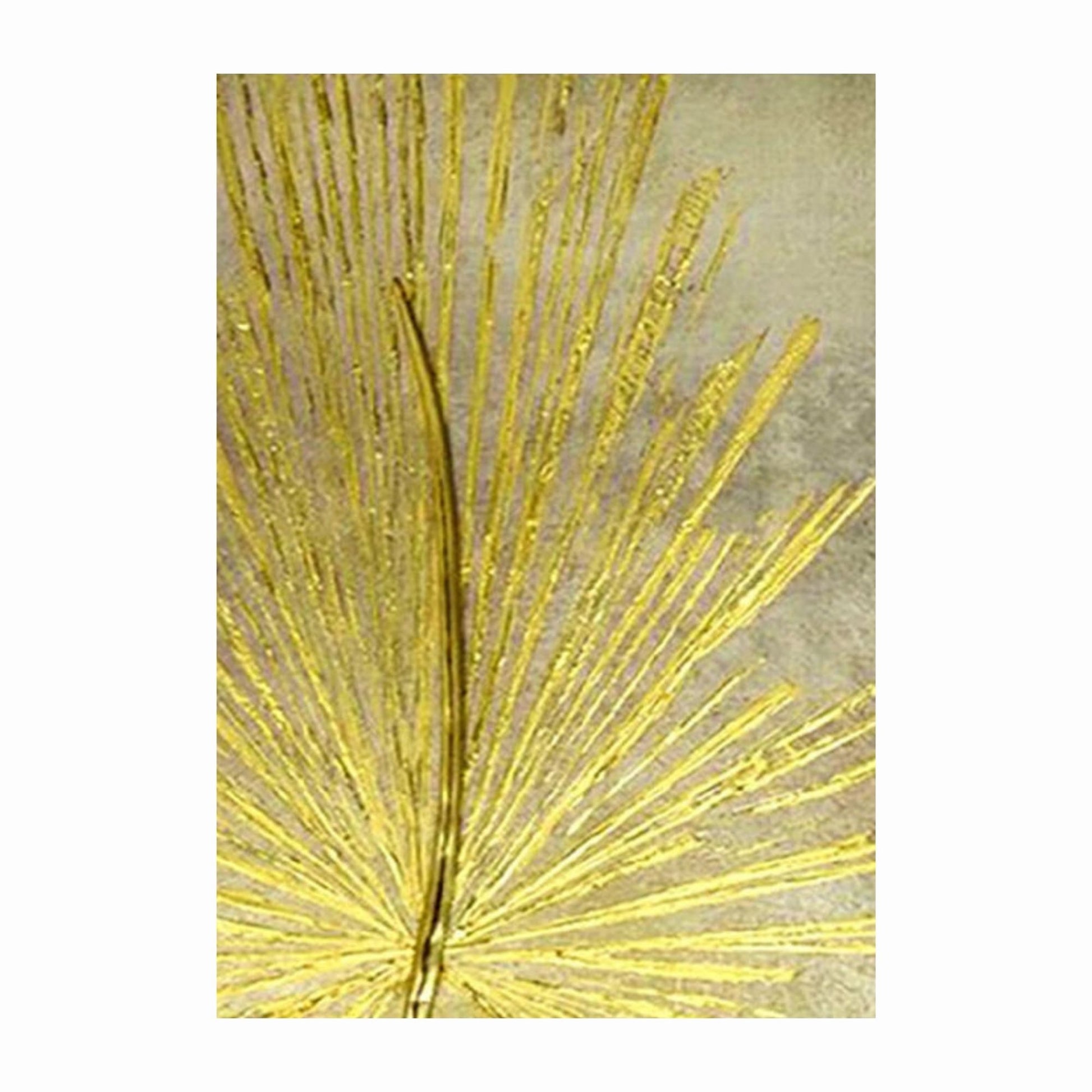 Hand-painted golden palm leaf artwork with metallic texture