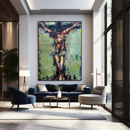 Modern living room with abstract painting on the wall