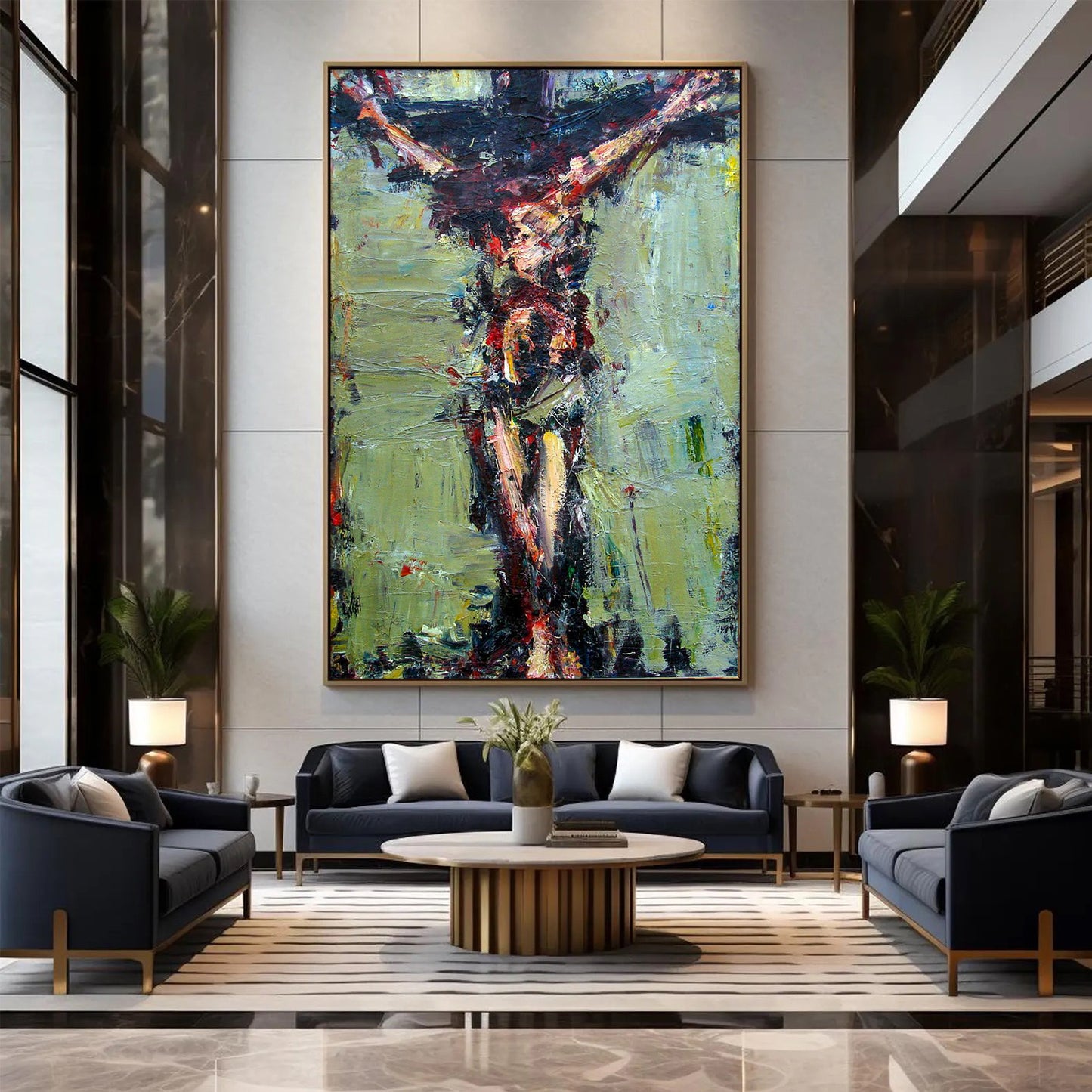 Modern living room with abstract painting on the wall