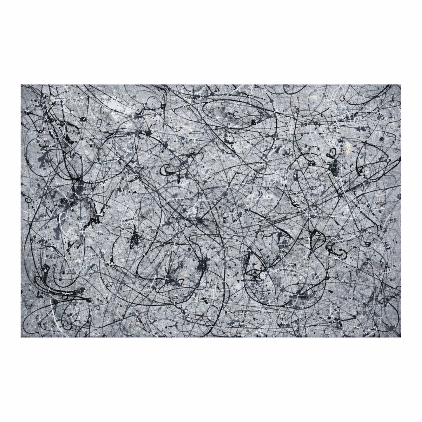 Abstract black and white pattern on a textured gray background