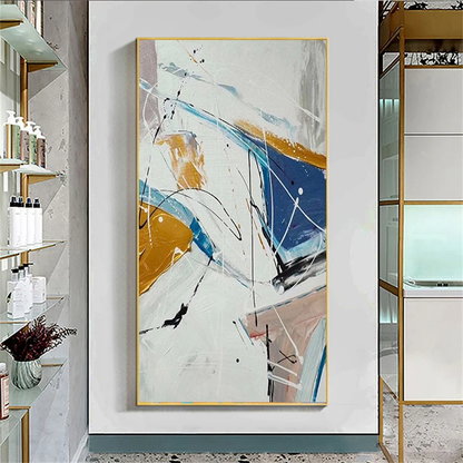 Modern White Blue Nordic Style Abstract Drip Painting