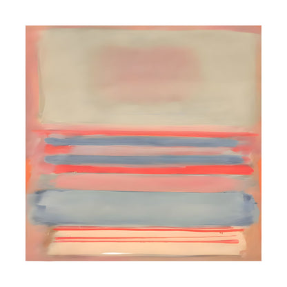 Abstract art with horizontal stripes in pink, blue, and red on a beige background