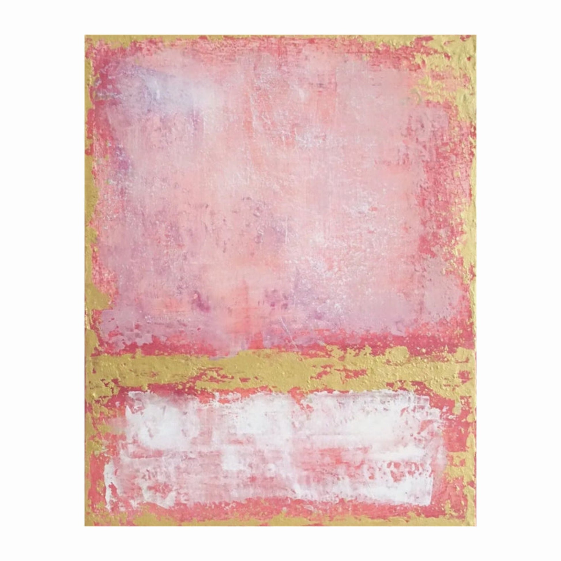 Abstract art with pink, green, and white colors on a white background