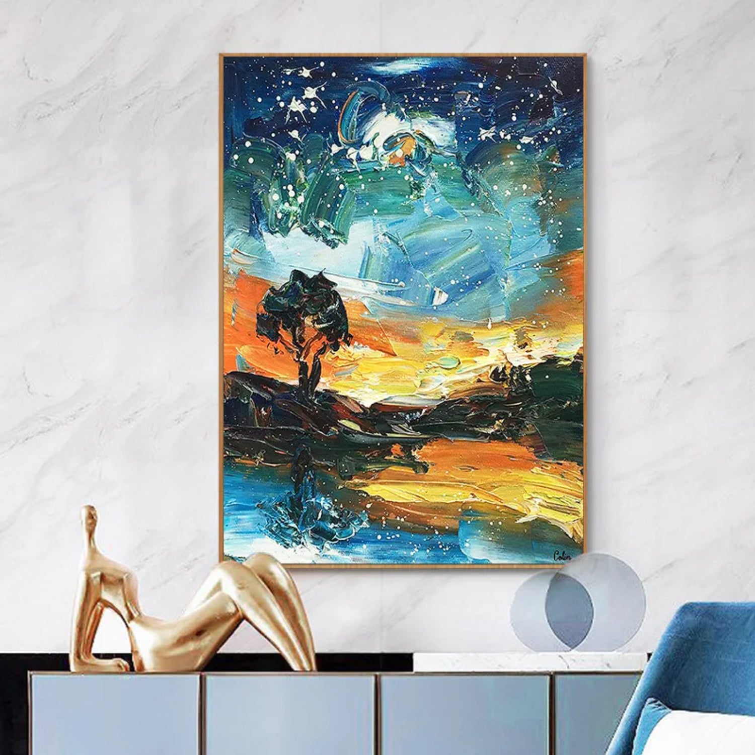 Heavy Textured Starry Sky Modern Landscape Artwork