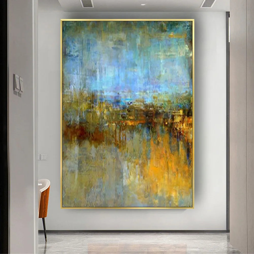 Abstract Blue Yellow Textured Modern Landscape Art