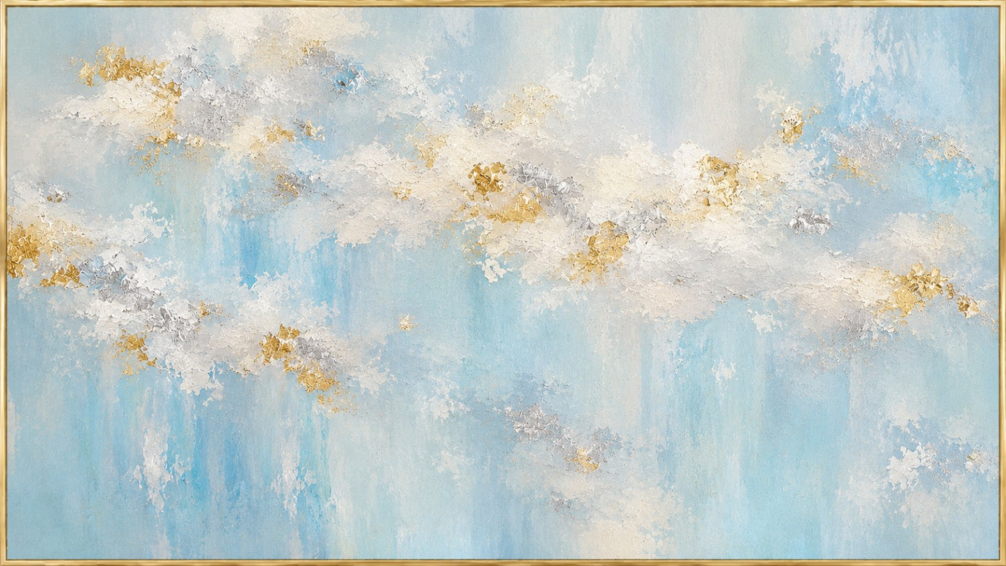 Contemporary Blue Gold Foil Seascape Abstract Art