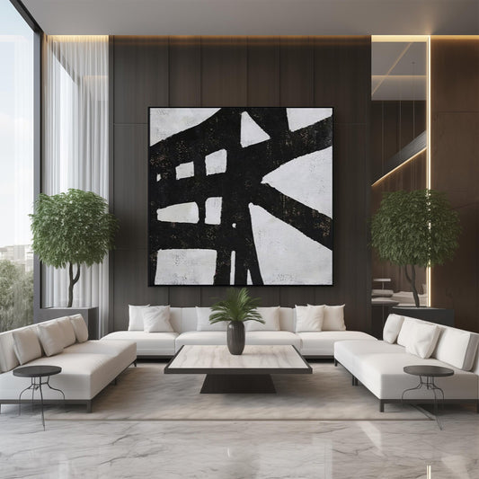 Modern Black White Minimalist Canvas Oil Painting