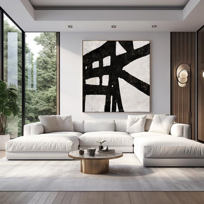 Modern Black White Minimalist Canvas Oil Painting