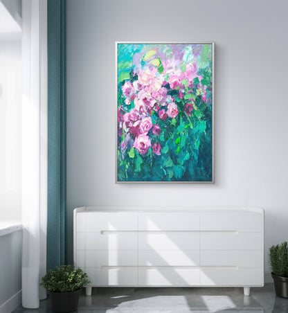 Impressionist Pink Roses Textured Floral Painting