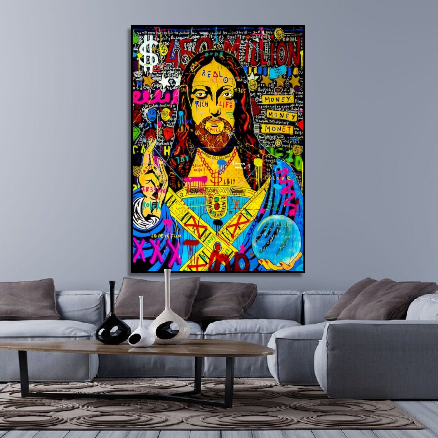 Jesus Black & Blue Banksy Style Graffiti Oil Painting