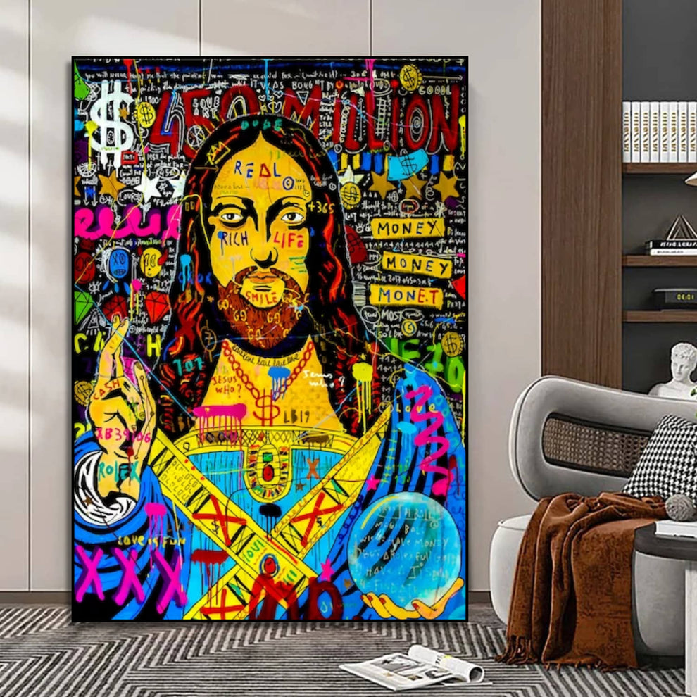 Jesus Multicolour Banksy Style Graffiti Oil Painting – My Modern Art