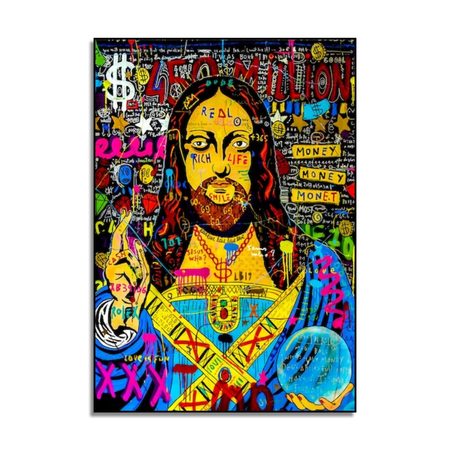 Jesus Black & Blue Banksy Style Graffiti Oil Painting