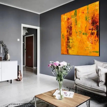  Abstract Orange Multilayered Textured Oil Painting