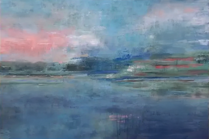 Abstract painting of a landscape with water and sky