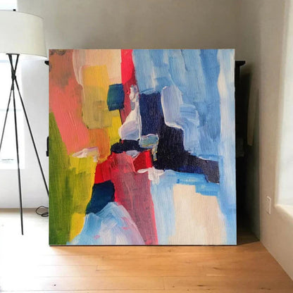 Abstract Blue Red Textured Minimalist Wall Painting