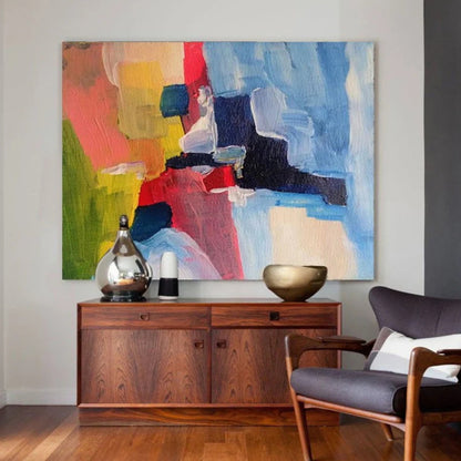 Abstract Blue Red Textured Minimalist Wall Painting