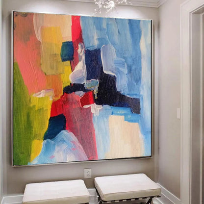 Abstract Blue Red Textured Minimalist Wall Painting