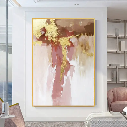 Modern Abstract Art with Gold and Pink Accents