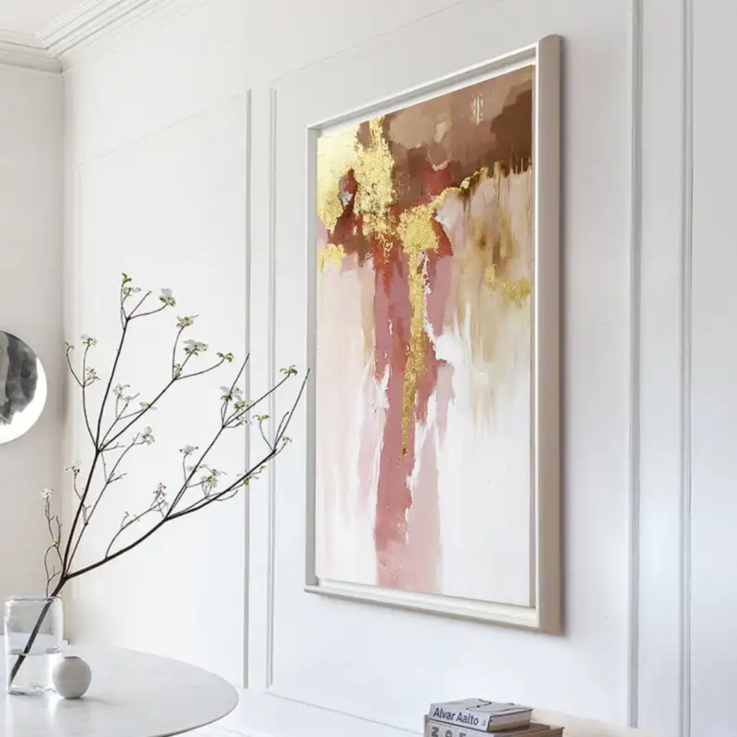 Modern Abstract Art with Gold and Pink Accents