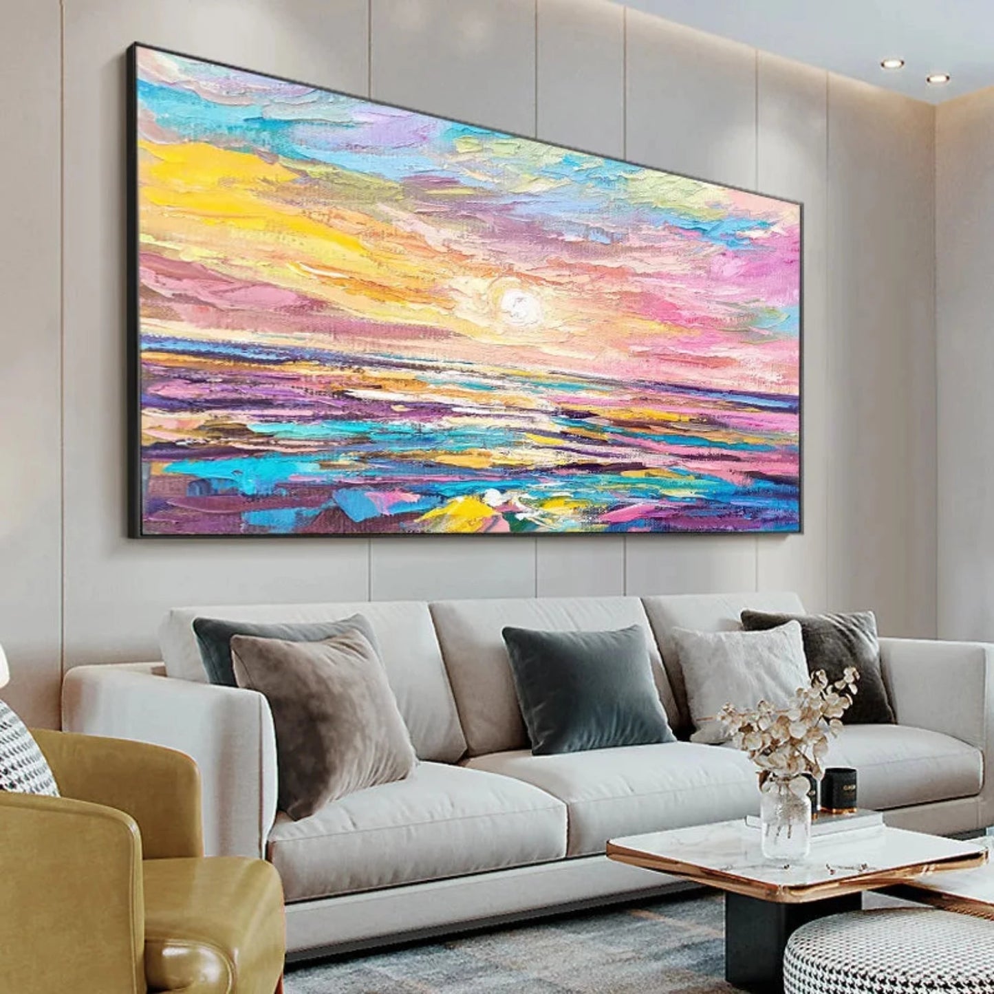 Modern Sea Sunrise Palette Knife Abstract Painting