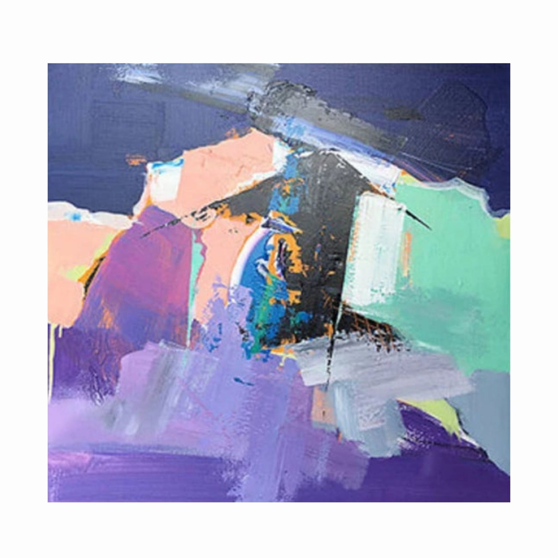 Abstract painting with vibrant colors on a white background