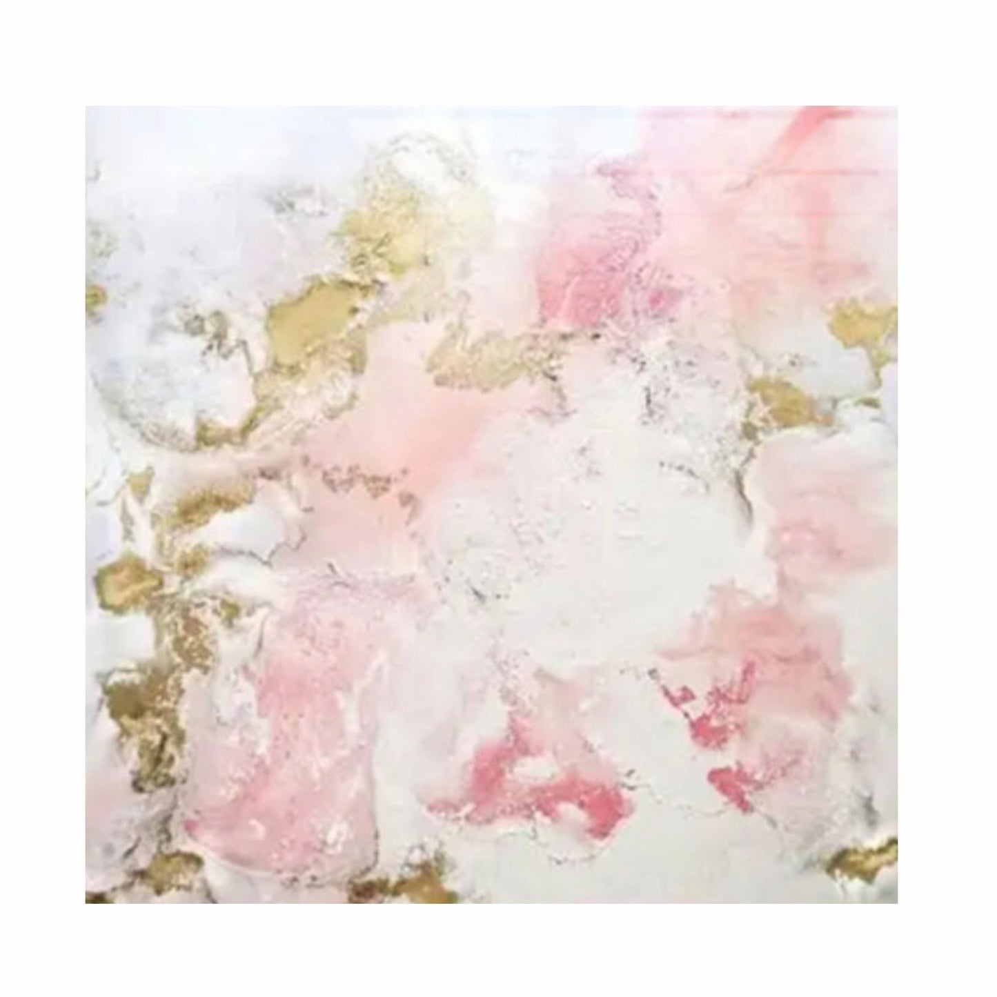 Marble-like pattern with pink, gold, and white colors on a white background