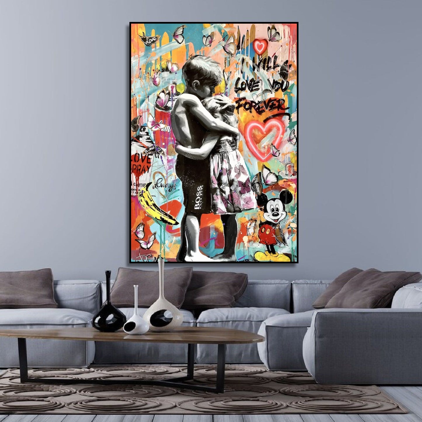 Multicolour Banksy Style Kids Love Graffiti Pop Art