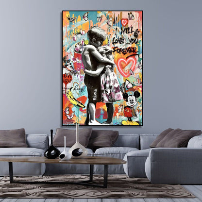 Multicolour Banksy Style Kids Love Graffiti Pop Art