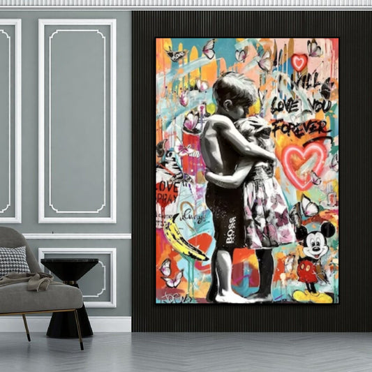 Multicolour Banksy Style Kids Love Graffiti Pop Art