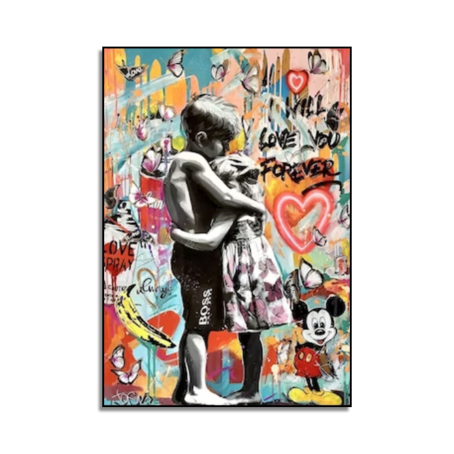 Multicolour Banksy Style Kids Love Graffiti Pop Art