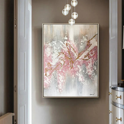 Acrylic Rose Pink Drip Style Textured Oil Painting