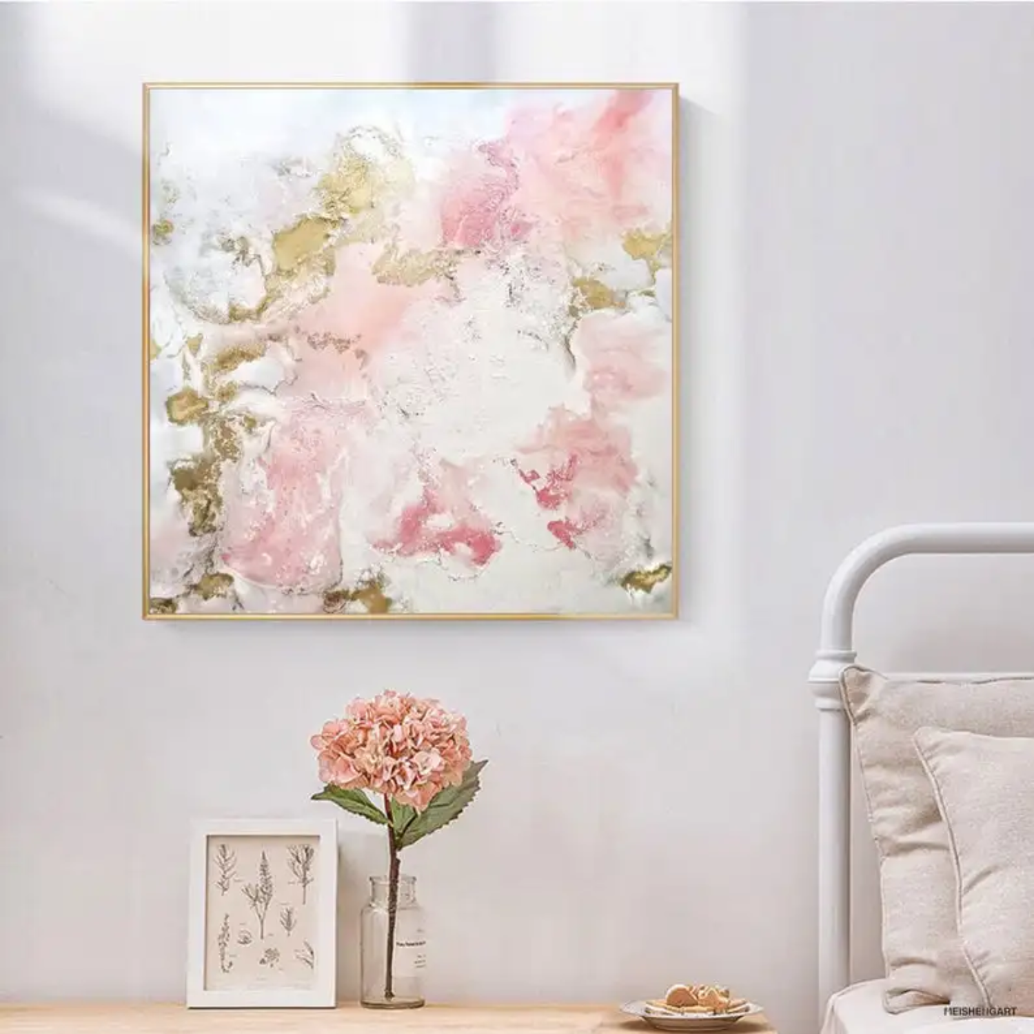 Elegant Pink and Gold Abstract Art