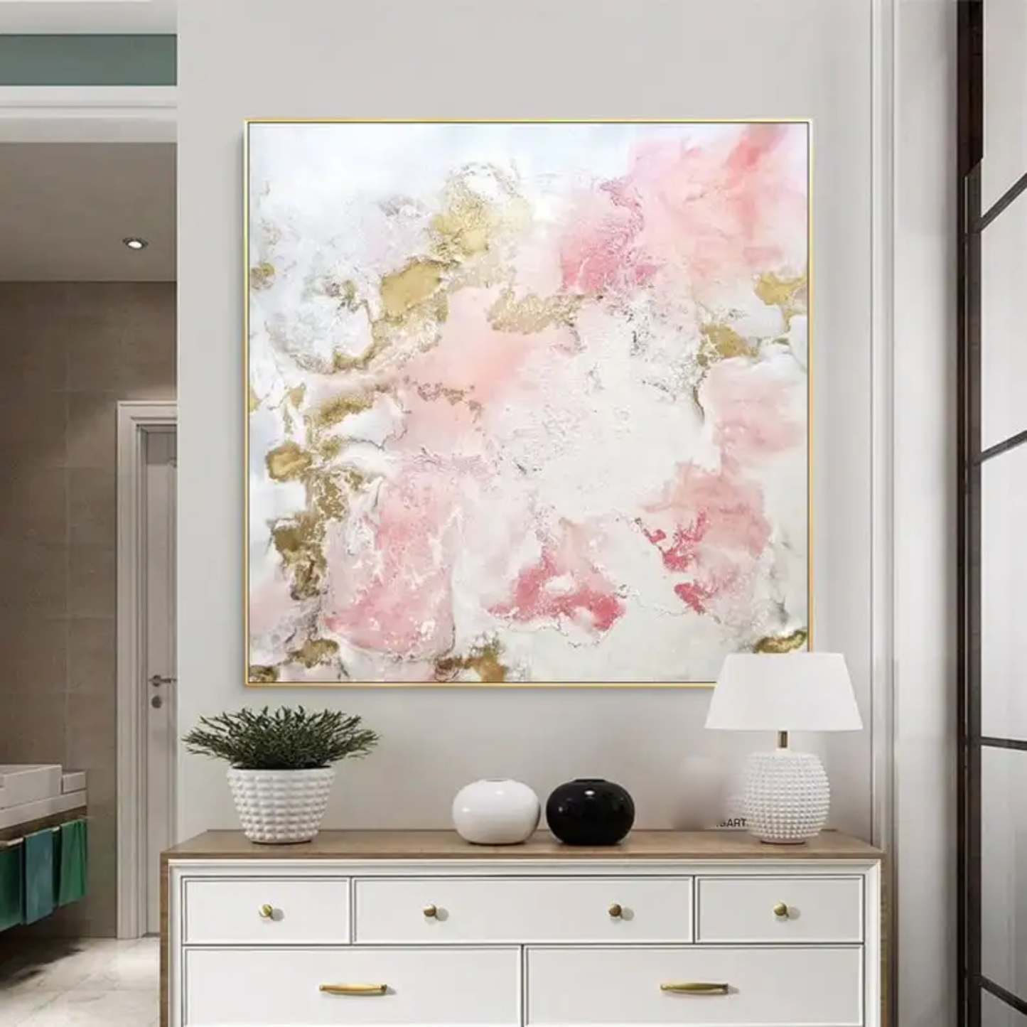 Elegant Pink and Gold Abstract Art