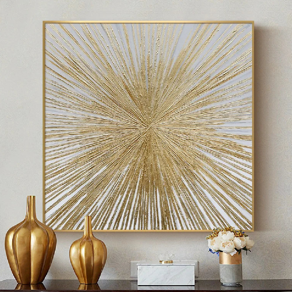 Luxurious 3D Textured Golden Sunlight Oil Painting