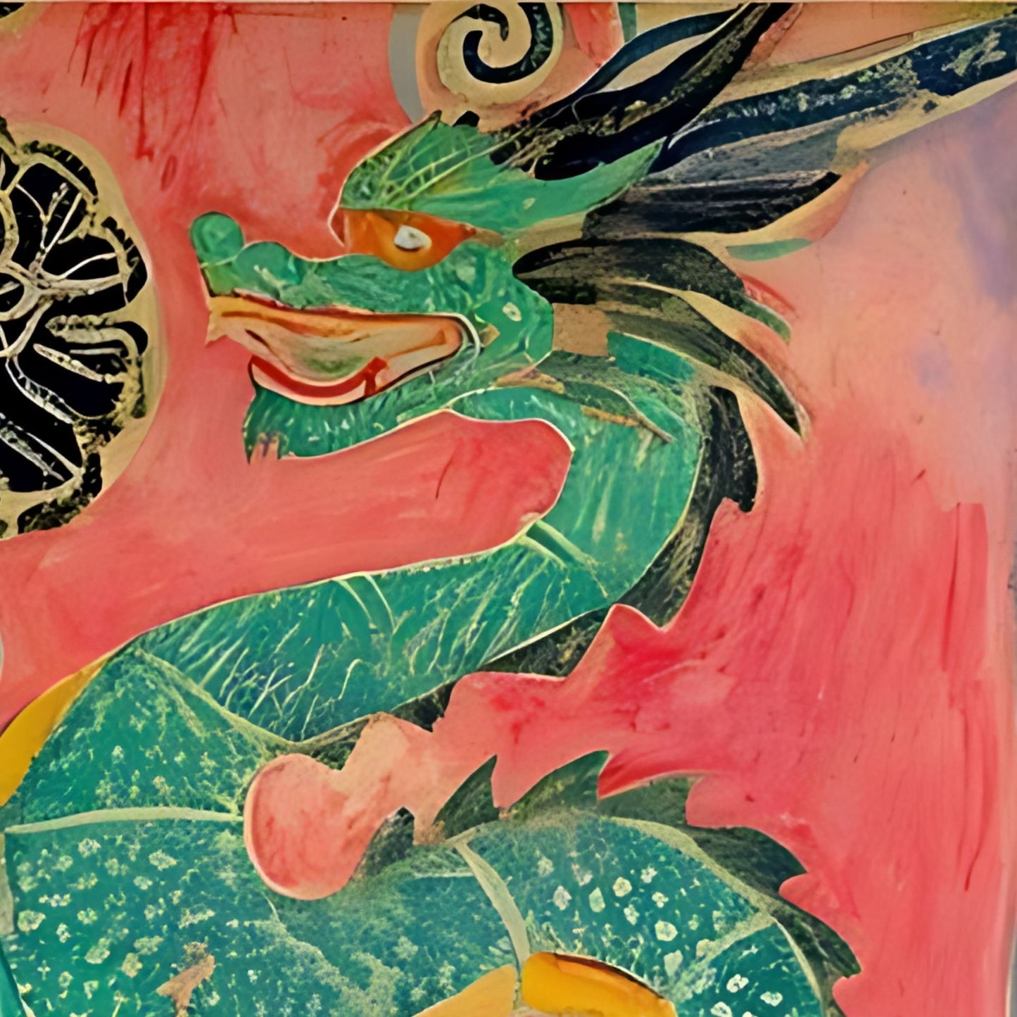 Colorful dragon illustration on a pink background
