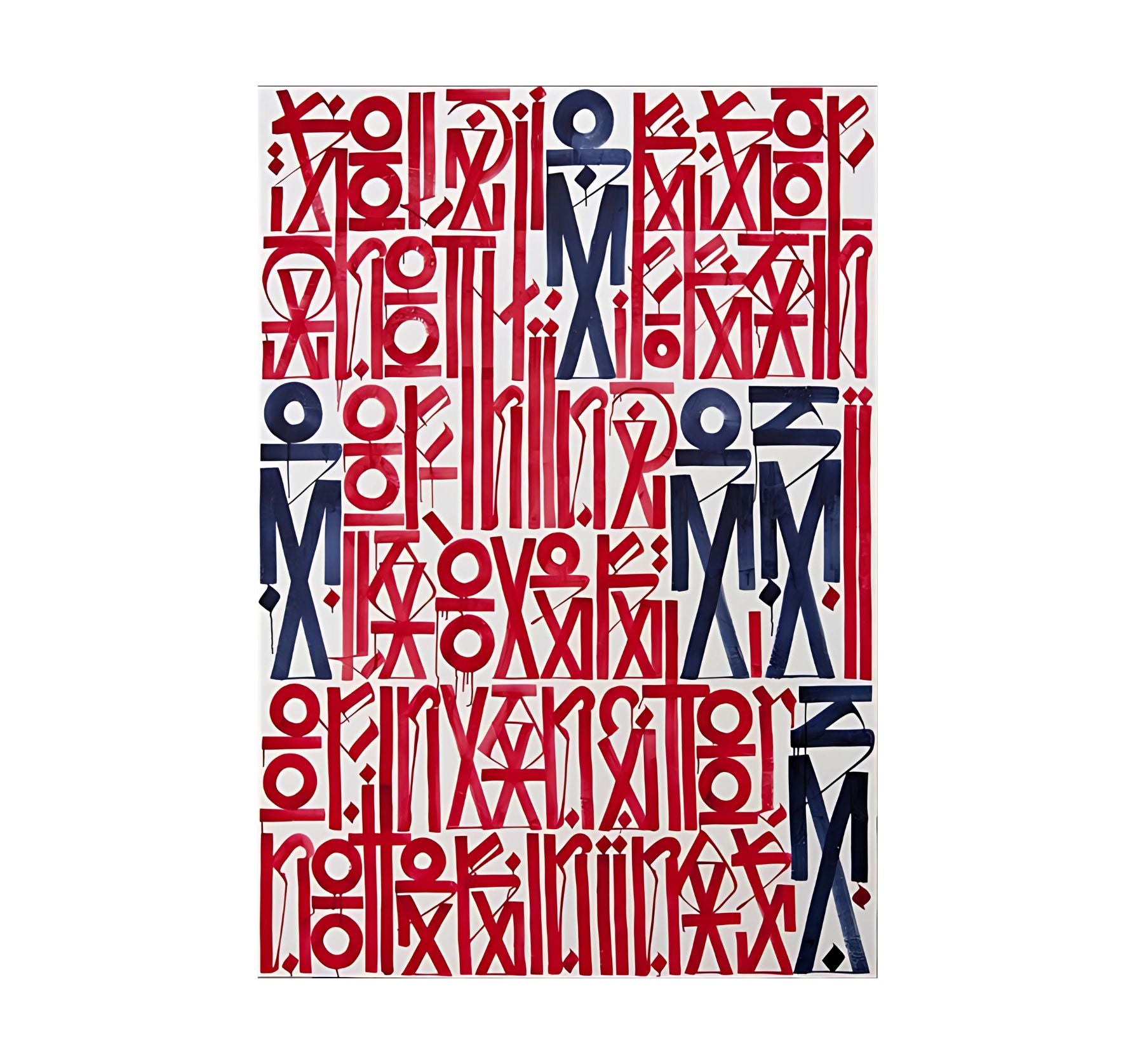 Patterned fabric with red and blue geometric design on a white background