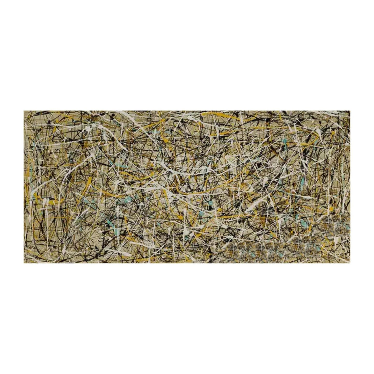 Abstract art piece with black, white, and yellow brush strokes on a white background