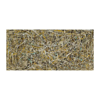 Abstract art piece with black, white, and yellow brush strokes on a white background
