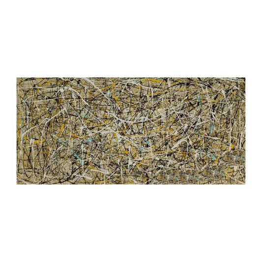 Abstract art piece with black, white, and yellow brush strokes on a white background