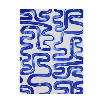 Hand made painting with blue wavy pattern on a white background