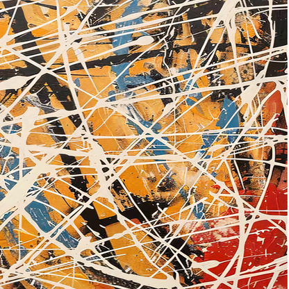 Pollock-Inspired Amber & Cream Drip Painting – Hand-Painted Abstract Canvas Wall Art