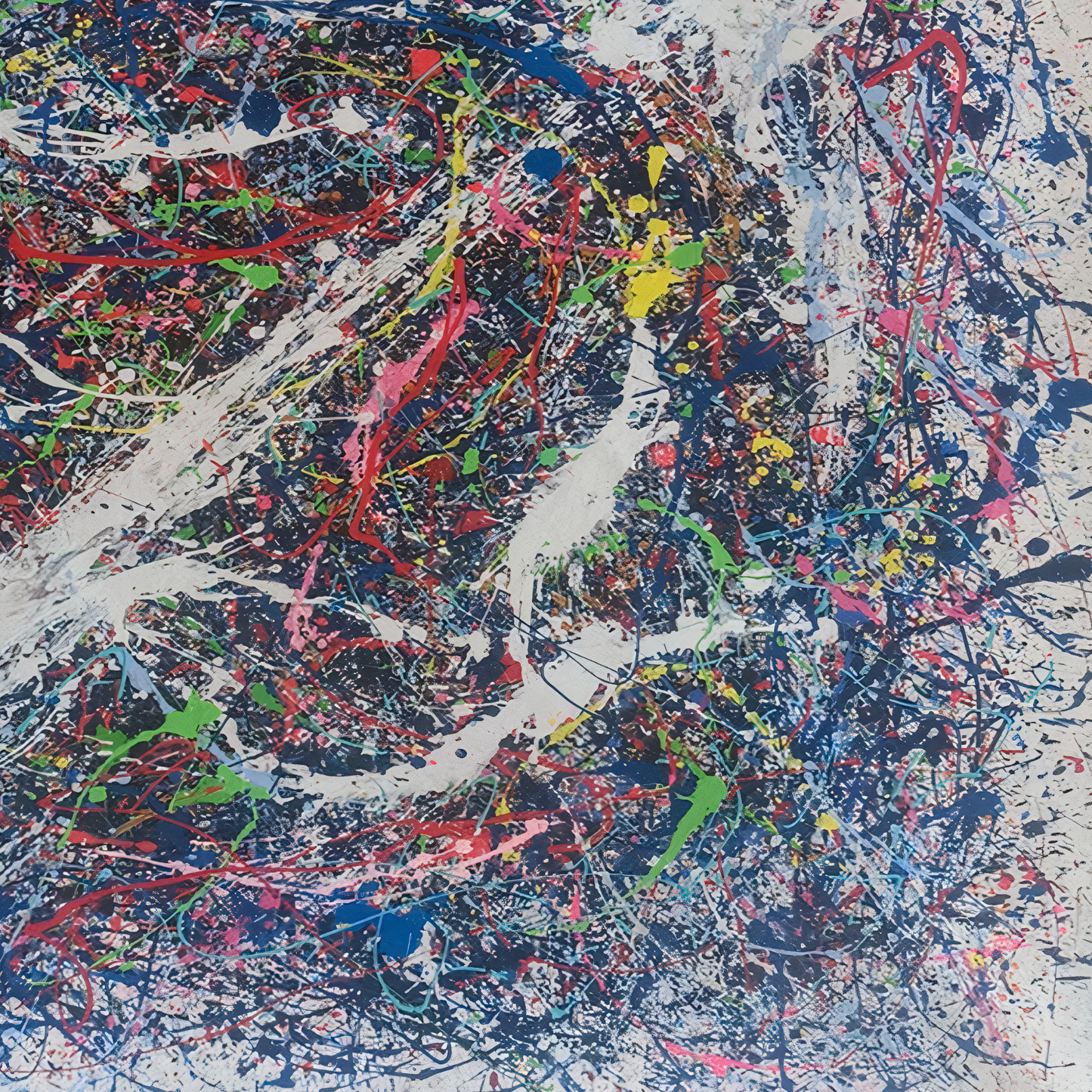 Pollock-Inspired Colorful Blue & White Drip Painting – Hand-Painted Abstract Canvas Wall Art