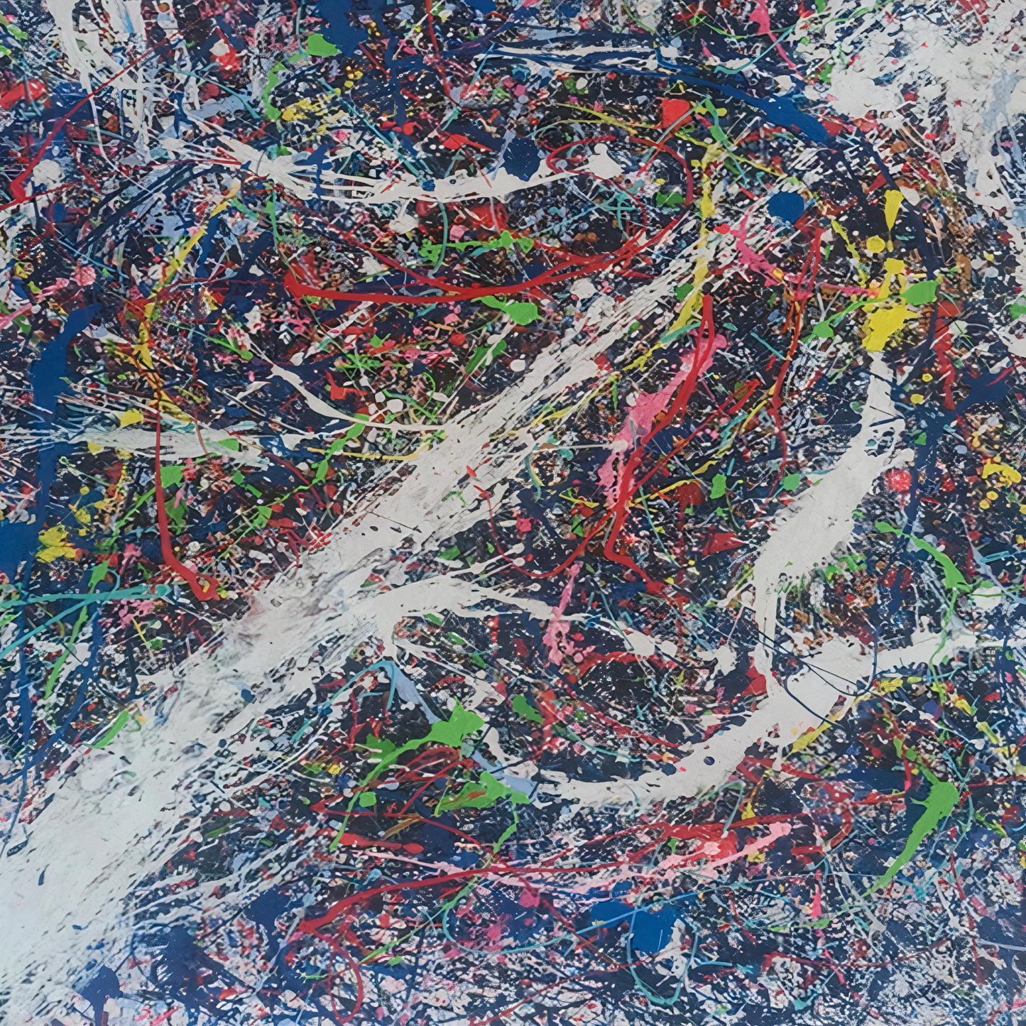 Pollock-Inspired Colorful Blue & White Drip Painting – Hand-Painted Abstract Canvas Wall Art